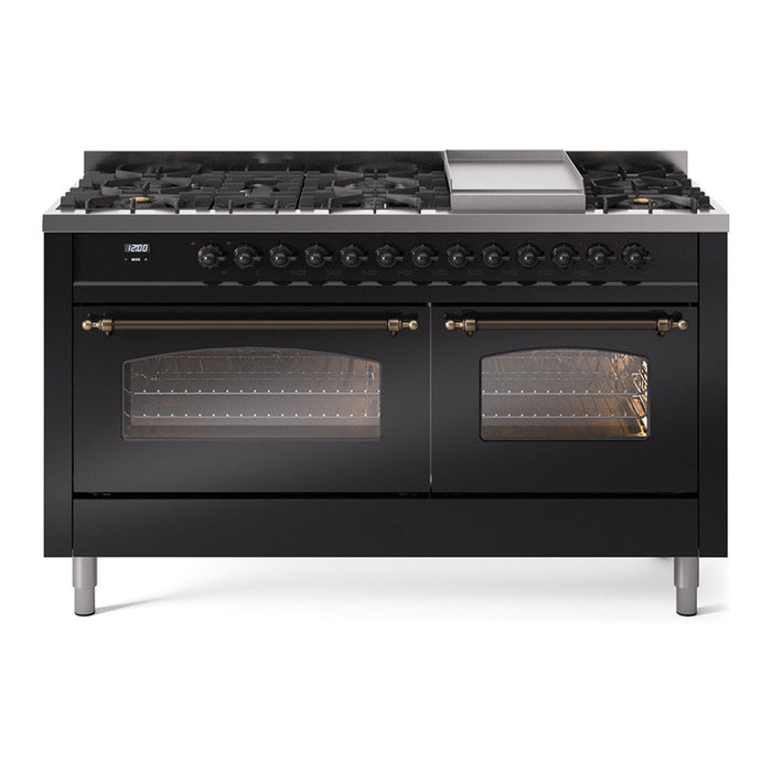 ILVE Nostalgie 60" Dual Fuel Range with 9 Sealed Burners Griddle Triple Glass Door - UP60FNMP