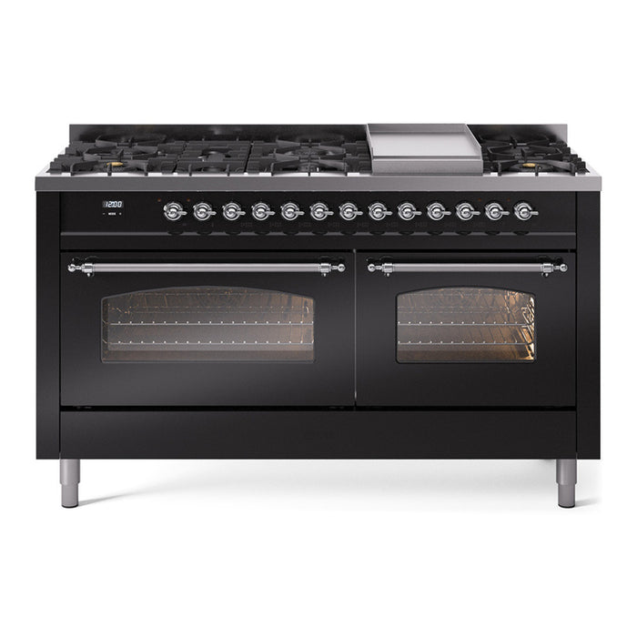 ILVE Nostalgie 60" Dual Fuel Range with 9 Sealed Burners Griddle Triple Glass Door - UP60FNMP