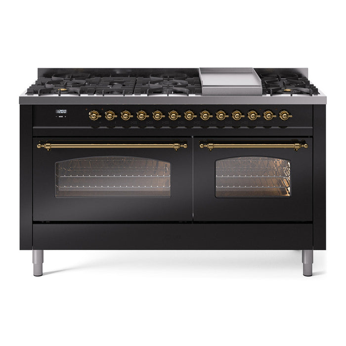 ILVE Nostalgie 60" Dual Fuel Range with 9 Sealed Burners Griddle Triple Glass Door - UP60FNMP