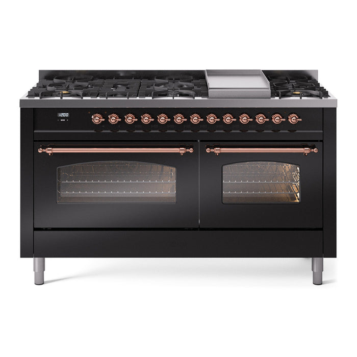 ILVE Nostalgie 60" Dual Fuel Range with 9 Sealed Burners Griddle Triple Glass Door - UP60FNMP