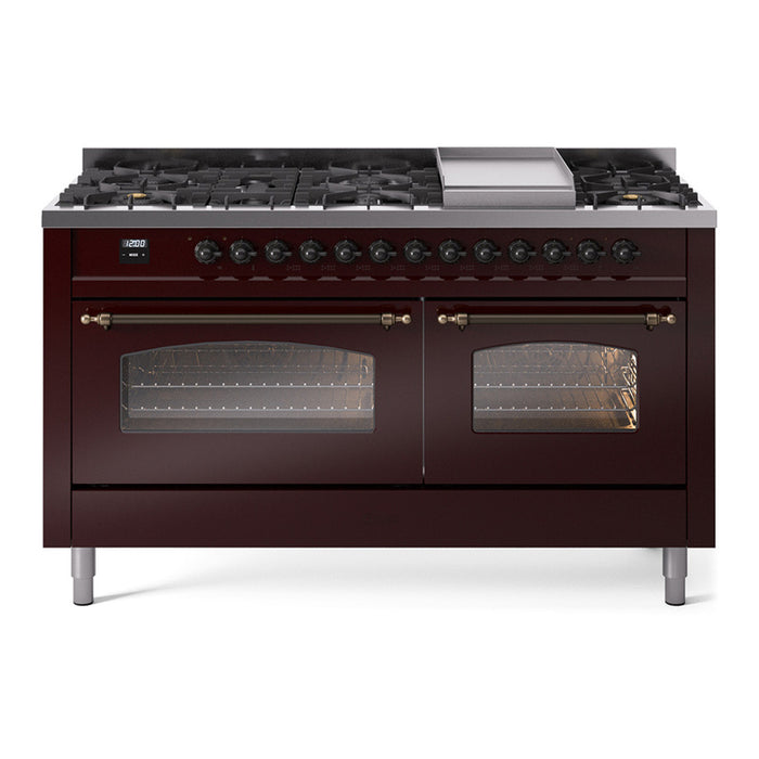 ILVE Nostalgie 60" Dual Fuel Range with 9 Sealed Burners Griddle Triple Glass Door - UP60FNMP
