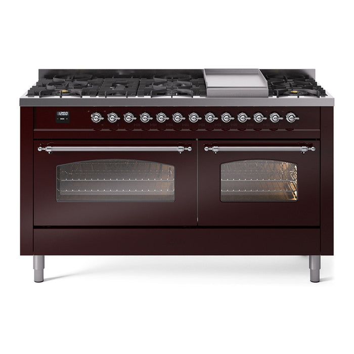 ILVE Nostalgie 60" Dual Fuel Range with 9 Sealed Burners Griddle Triple Glass Door - UP60FNMP