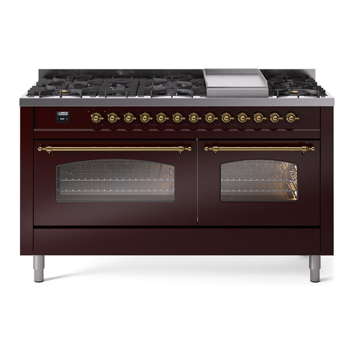 ILVE Nostalgie 60" Dual Fuel Range with 9 Sealed Burners Griddle Triple Glass Door - UP60FNMP