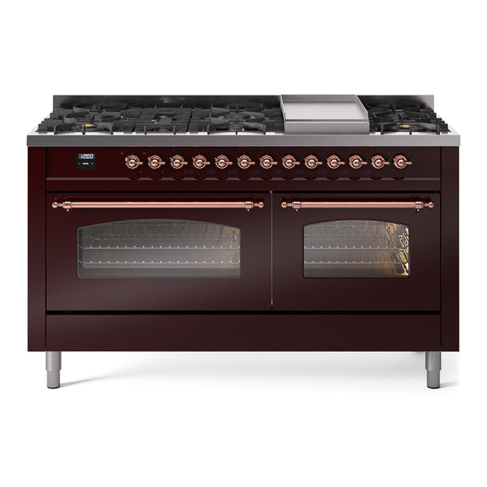 ILVE Nostalgie 60" Dual Fuel Range with 9 Sealed Burners Griddle Triple Glass Door - UP60FNMP