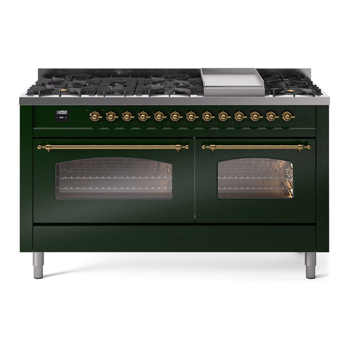 ILVE Nostalgie 60" Dual Fuel Range with 9 Sealed Burners Griddle Triple Glass Door - UP60FNMP
