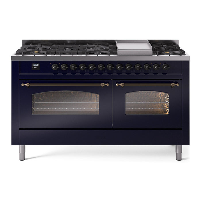ILVE Nostalgie 60" Dual Fuel Range with 9 Sealed Burners Griddle Triple Glass Door - UP60FNMP