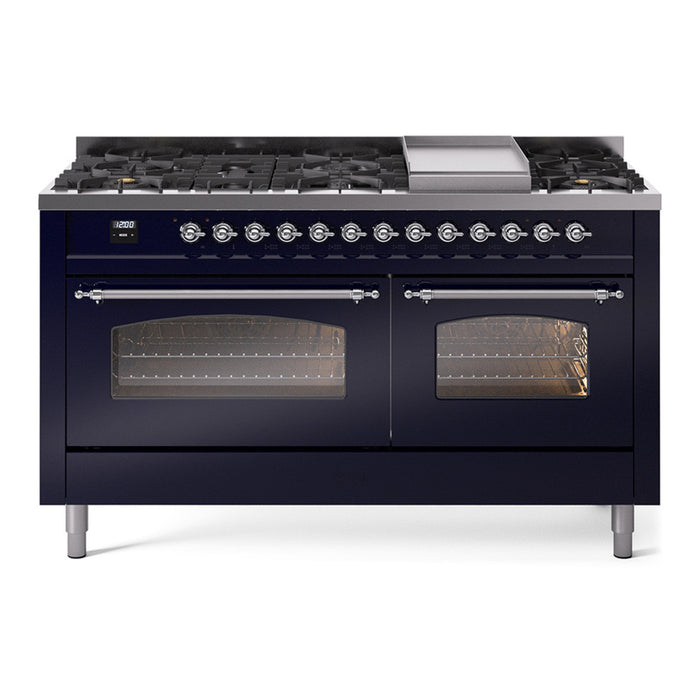 ILVE Nostalgie 60" Dual Fuel Range with 9 Sealed Burners Griddle Triple Glass Door - UP60FNMP