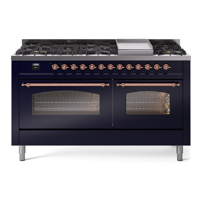 ILVE Nostalgie 60" Dual Fuel Range with 9 Sealed Burners Griddle Triple Glass Door - UP60FNMP