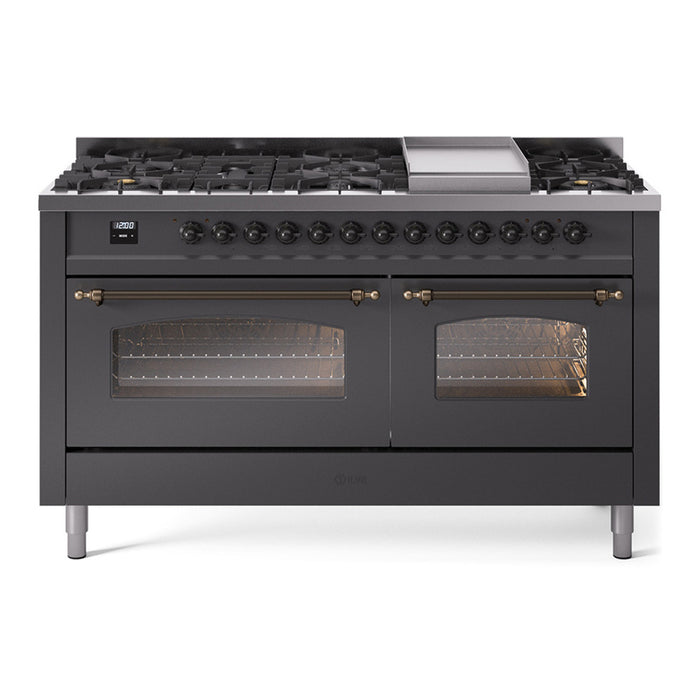 ILVE Nostalgie 60" Dual Fuel Range with 9 Sealed Burners Griddle Triple Glass Door - UP60FNMP