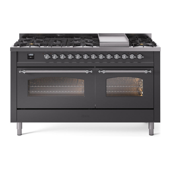 ILVE Nostalgie 60" Dual Fuel Range with 9 Sealed Burners Griddle Triple Glass Door - UP60FNMP