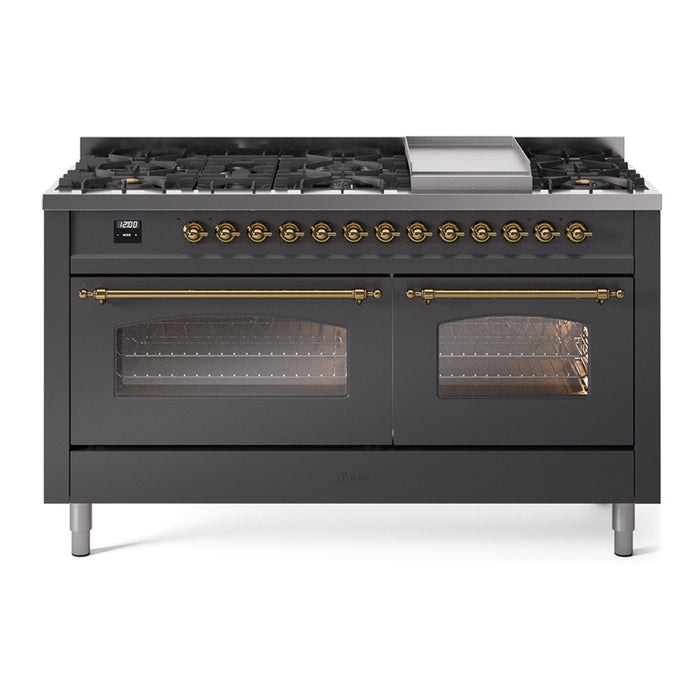 ILVE Nostalgie 60" Dual Fuel Range with 9 Sealed Burners Griddle Triple Glass Door - UP60FNMP