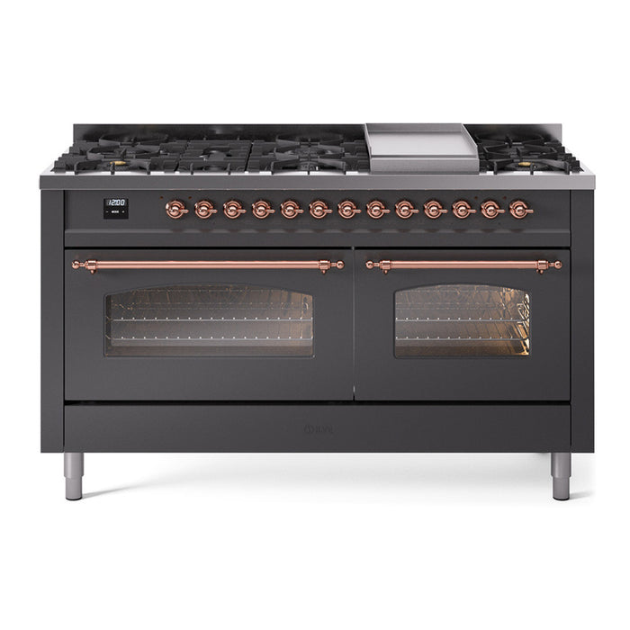 ILVE Nostalgie 60" Dual Fuel Range with 9 Sealed Burners Griddle Triple Glass Door - UP60FNMP