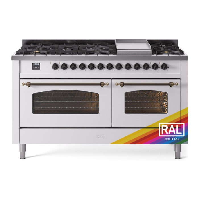 ILVE Nostalgie 60" Dual Fuel Range with 9 Sealed Burners Griddle Triple Glass Door - UP60FNMP
