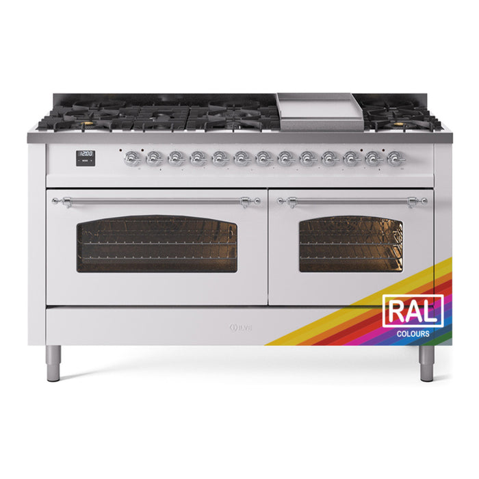 ILVE Nostalgie 60" Dual Fuel Range with 9 Sealed Burners Griddle Triple Glass Door - UP60FNMP