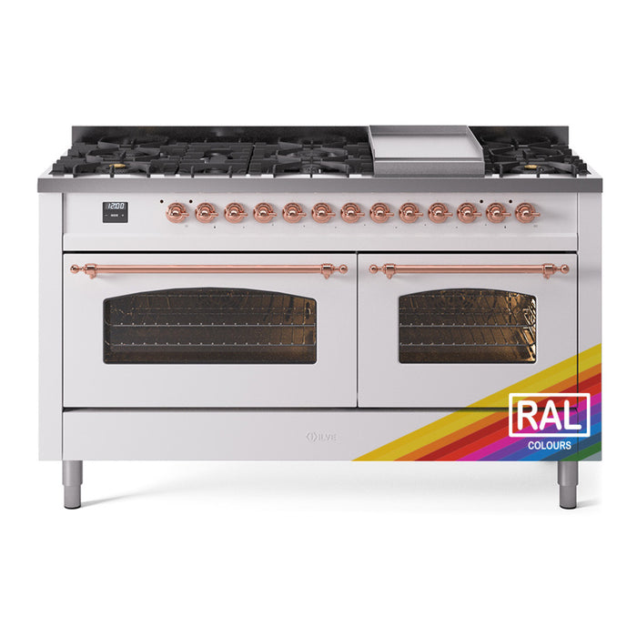 ILVE Nostalgie 60" Dual Fuel Range with 9 Sealed Burners Griddle Triple Glass Door - UP60FNMP