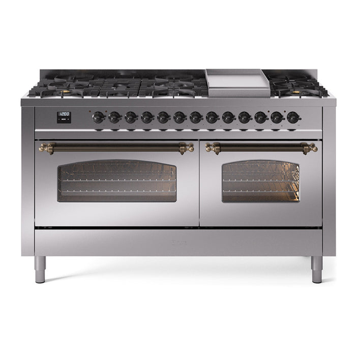 ILVE Nostalgie 60" Dual Fuel Range with 9 Sealed Burners Griddle Triple Glass Door - UP60FNMP