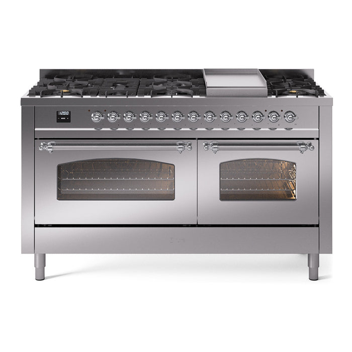 ILVE Nostalgie 60" Dual Fuel Range with 9 Sealed Burners Griddle Triple Glass Door - UP60FNMP
