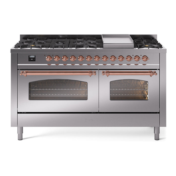 ILVE Nostalgie 60" Dual Fuel Range with 9 Sealed Burners Griddle Triple Glass Door - UP60FNMP