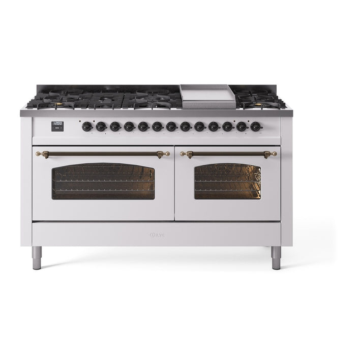 ILVE Nostalgie 60" Dual Fuel Range with 9 Sealed Burners Griddle Triple Glass Door - UP60FNMP