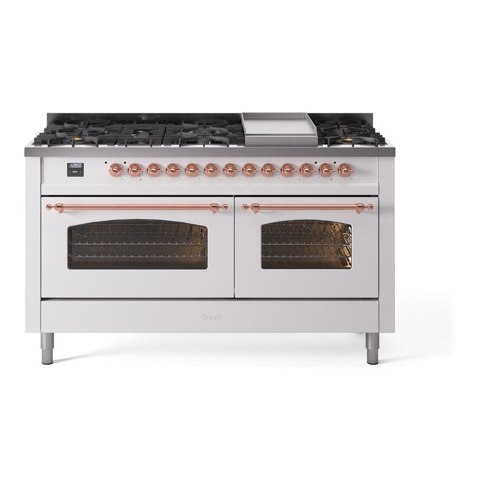 ILVE Nostalgie 60" Dual Fuel Range with 9 Sealed Burners Griddle Triple Glass Door - UP60FNMP