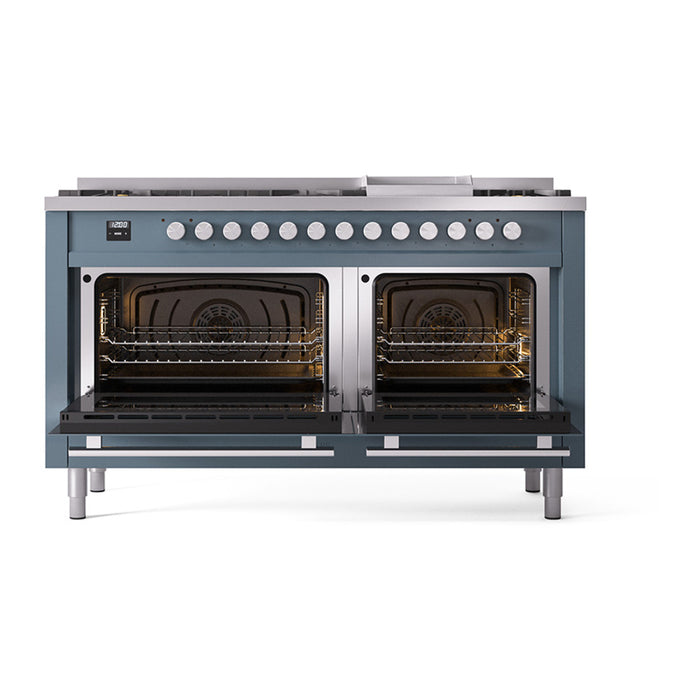 ILVE Professional Plus II 60" Dual Fuel Range with 9 Sealed Burners + Griddle Solid Door - UP60FQMP