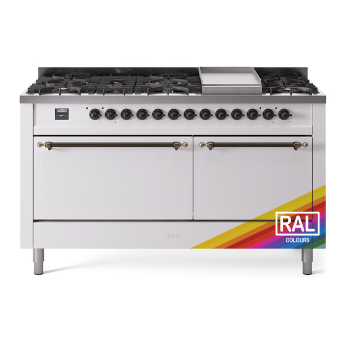 ILVE Nostalgie II 60" Dual Fuel Range with 9 Sealed Burners + Griddle Solid Door - UP60FQNMP
