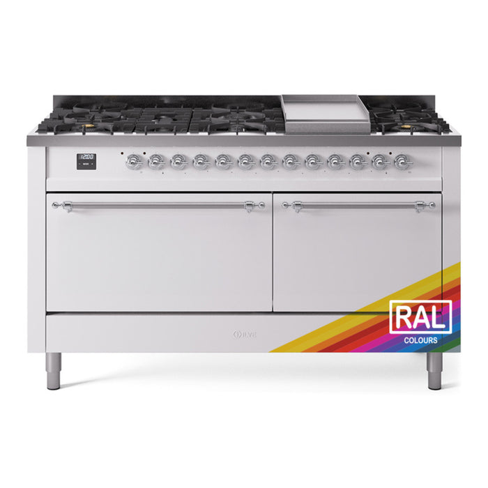 ILVE Nostalgie II 60" Dual Fuel Range with 9 Sealed Burners + Griddle Solid Door - UP60FQNMP