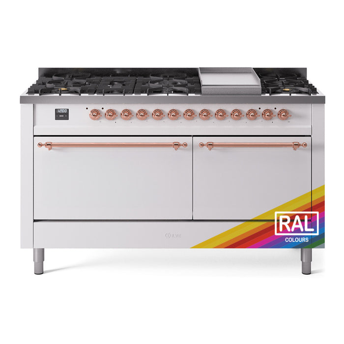 ILVE Nostalgie II 60" Dual Fuel Range with 9 Sealed Burners + Griddle Solid Door - UP60FQNMP