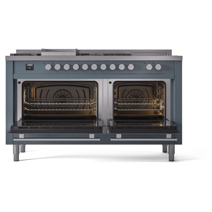 ILVE Professional Plus II 60" Dual Fuel Range with 7 Sealed Burners + Griddle + French Top Solid Door - UP60FSQMP