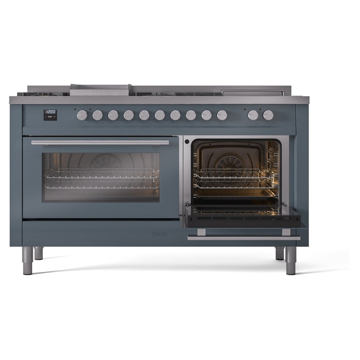 ILVE Professional Plus II 60" Dual Fuel Range with 7 Sealed Burners + Griddle + French Top Solid Door - UP60FSQMP