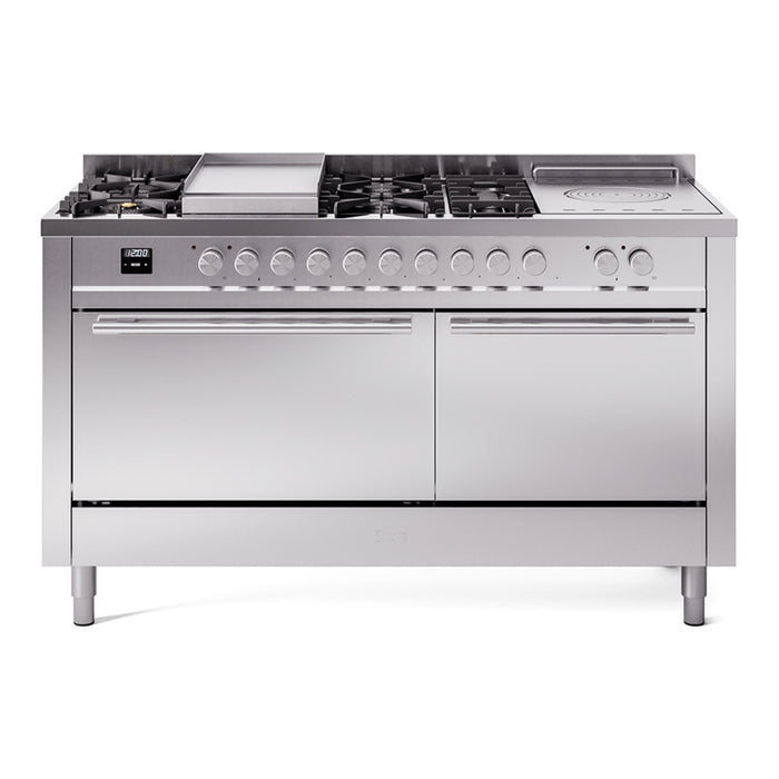 ILVE Professional Plus II 60" Dual Fuel Range with 7 Sealed Burners + Griddle + French Top Solid Door - UP60FSQMP
