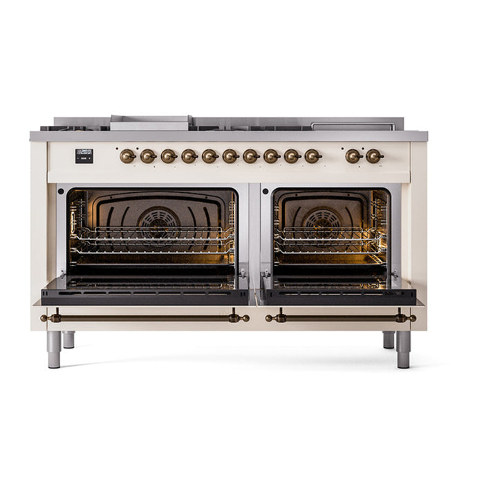 ILVE Nostalgie II 60" Dual Fuel Range with 7 Sealed Burners + Griddle + French Top Solid Door - UP60FSQNMP