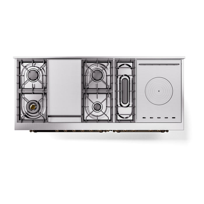 ILVE Nostalgie II 60" Dual Fuel Range with 7 Sealed Burners + Griddle + French Top Solid Door - UP60FSQNMP