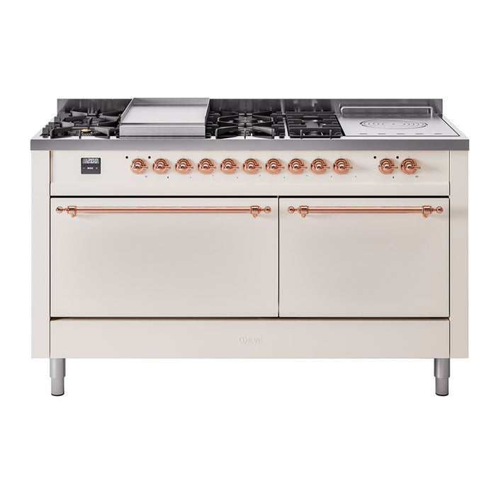 ILVE Nostalgie II 60" Dual Fuel Range with 7 Sealed Burners + Griddle + French Top Solid Door - UP60FSQNMP