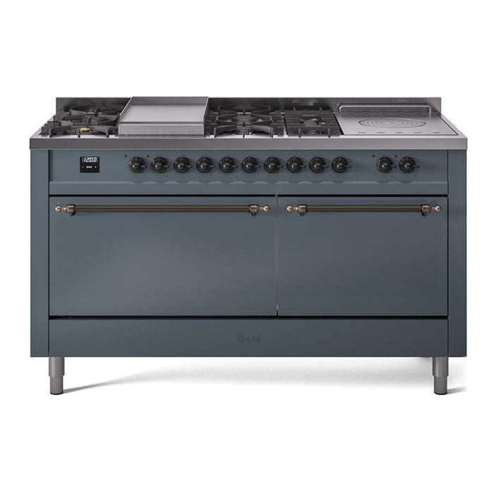 ILVE Nostalgie II 60" Dual Fuel Range with 7 Sealed Burners + Griddle + French Top Solid Door - UP60FSQNMP