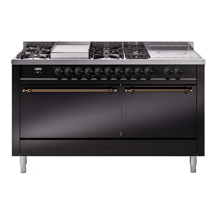 ILVE Nostalgie II 60" Dual Fuel Range with 7 Sealed Burners + Griddle + French Top Solid Door - UP60FSQNMP