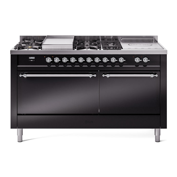 ILVE Nostalgie II 60" Dual Fuel Range with 7 Sealed Burners + Griddle + French Top Solid Door - UP60FSQNMP