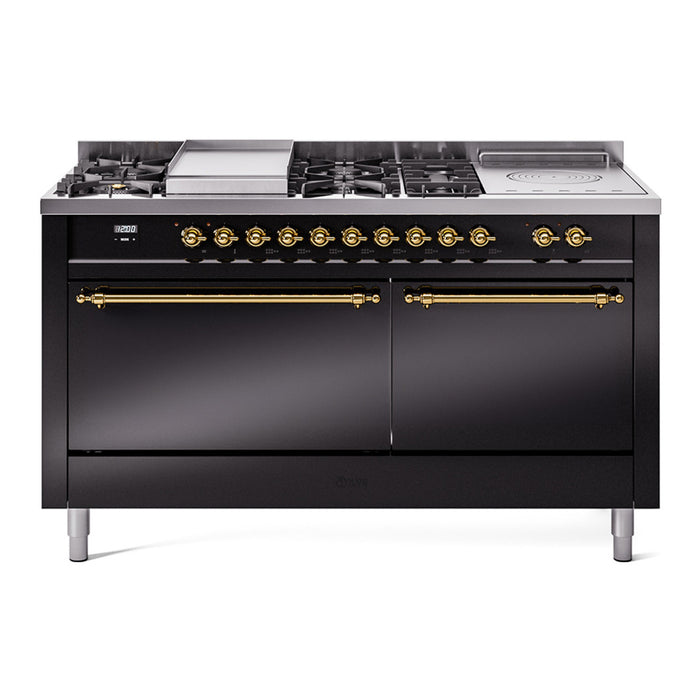 ILVE Nostalgie II 60" Dual Fuel Range with 7 Sealed Burners + Griddle + French Top Solid Door - UP60FSQNMP