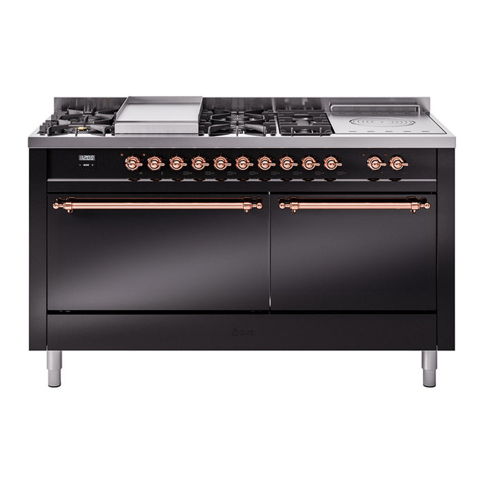 ILVE Nostalgie II 60" Dual Fuel Range with 7 Sealed Burners + Griddle + French Top Solid Door - UP60FSQNMP