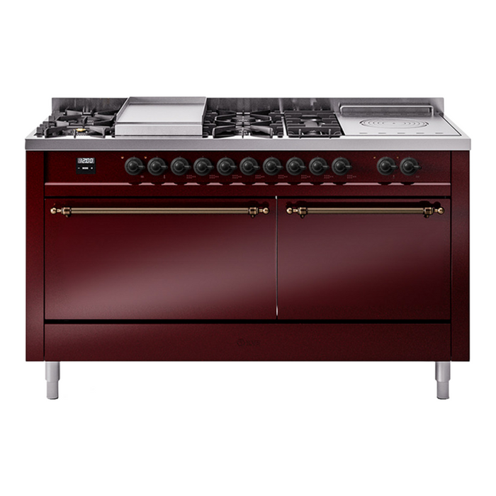 ILVE Nostalgie II 60" Dual Fuel Range with 7 Sealed Burners + Griddle + French Top Solid Door - UP60FSQNMP