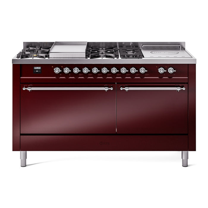 ILVE Nostalgie II 60" Dual Fuel Range with 7 Sealed Burners + Griddle + French Top Solid Door - UP60FSQNMP