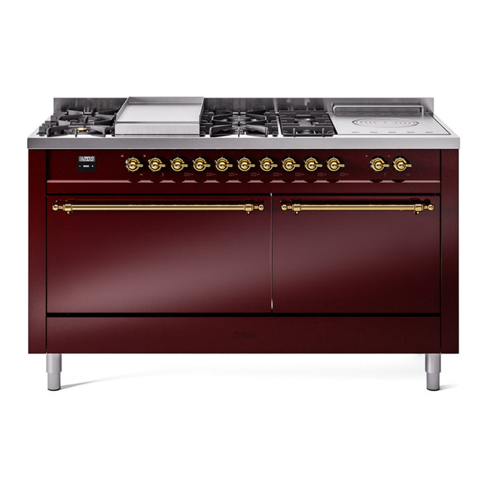 ILVE Nostalgie II 60" Dual Fuel Range with 7 Sealed Burners + Griddle + French Top Solid Door - UP60FSQNMP
