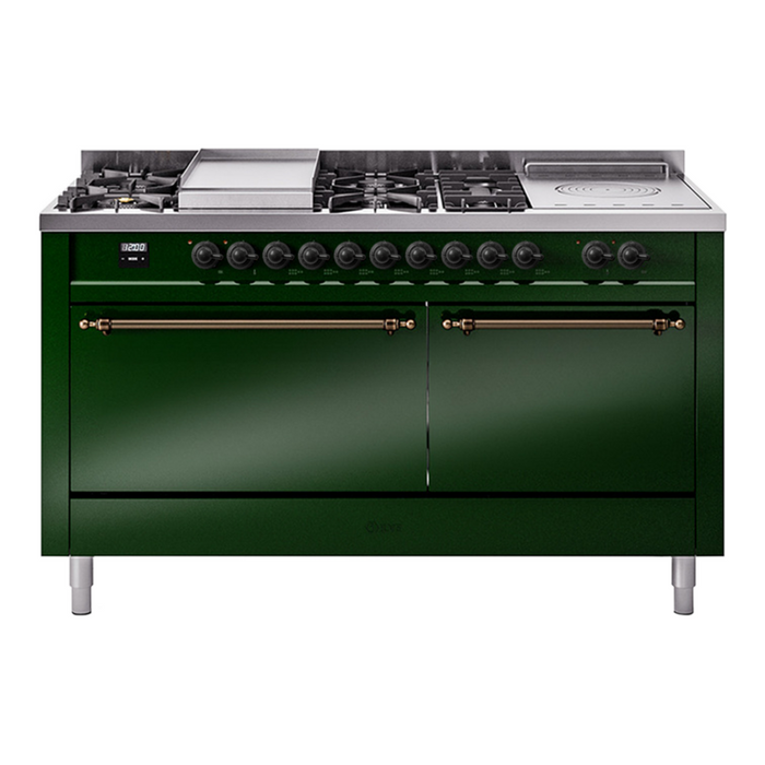 ILVE Nostalgie II 60" Dual Fuel Range with 7 Sealed Burners + Griddle + French Top Solid Door - UP60FSQNMP