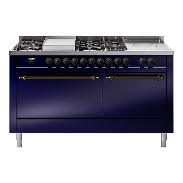 ILVE Nostalgie II 60" Dual Fuel Range with 7 Sealed Burners + Griddle + French Top Solid Door - UP60FSQNMP