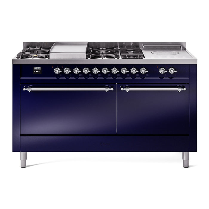 ILVE Nostalgie II 60" Dual Fuel Range with 7 Sealed Burners + Griddle + French Top Solid Door - UP60FSQNMP