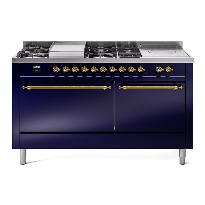 ILVE Nostalgie II 60" Dual Fuel Range with 7 Sealed Burners + Griddle + French Top Solid Door - UP60FSQNMP