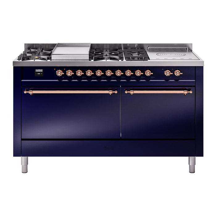 ILVE Nostalgie II 60" Dual Fuel Range with 7 Sealed Burners + Griddle + French Top Solid Door - UP60FSQNMP