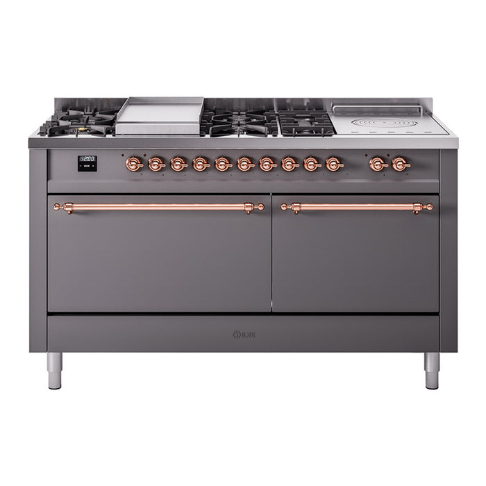 ILVE Nostalgie II 60" Dual Fuel Range with 7 Sealed Burners + Griddle + French Top Solid Door - UP60FSQNMP