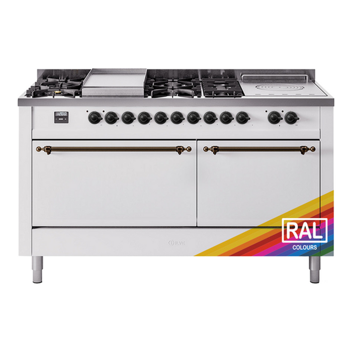 ILVE Nostalgie II 60" Dual Fuel Range with 7 Sealed Burners + Griddle + French Top Solid Door - UP60FSQNMP