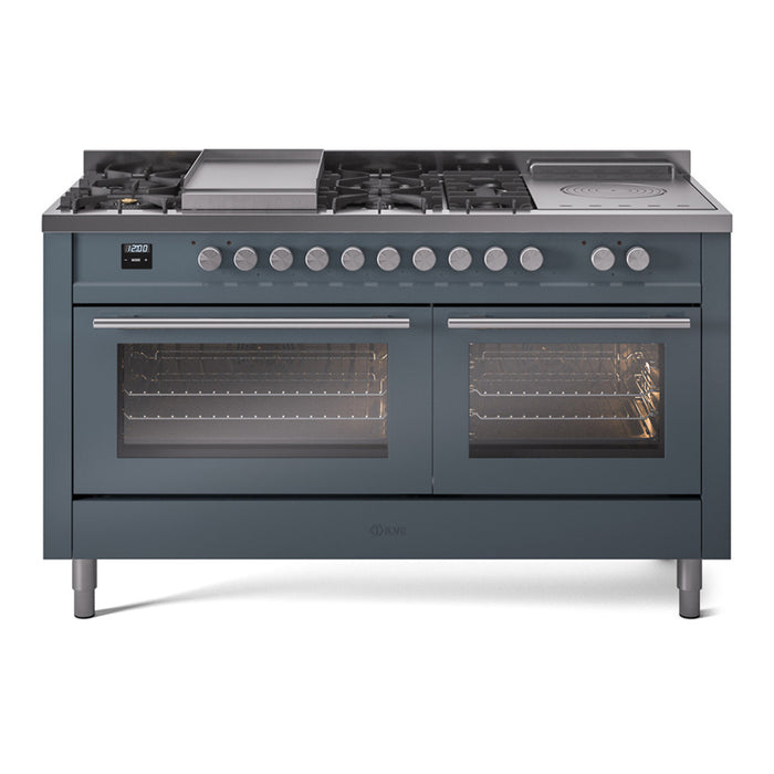 ILVE Professional Plus II 60 Inch Dual Fuel Freestanding Range in Stainless Steel with Trim - UP60FSWMP